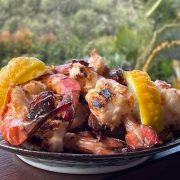 BBQ garlic prawn with bush lemon